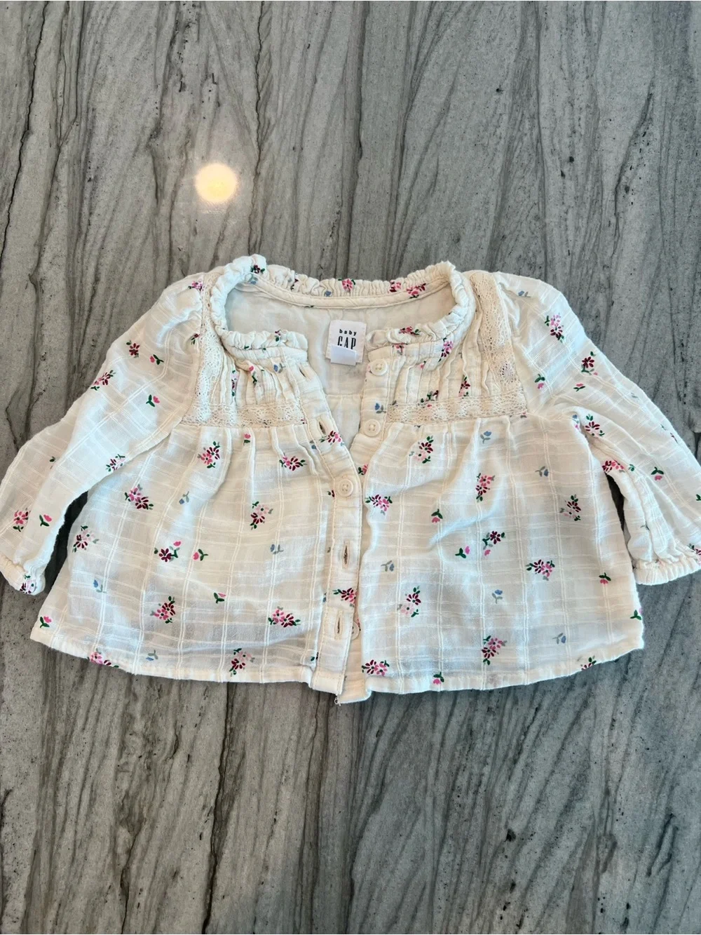 GAP Cream Baby Floral Button-Up Top with Pink & Blue Accents